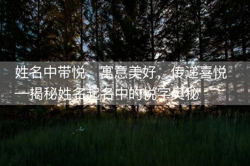 姓名中带悦，寓意美好，传递喜悦—揭秘姓名起名中的悦字奥秘