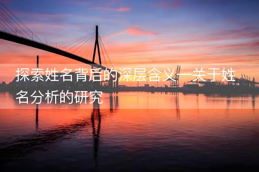探索姓名背后的深层含义—关于姓名分析的研究 探索姓名背后的深层含义—关于姓名分析的研究