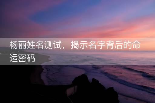 杨丽姓名测试，揭示名字背后的命运密码